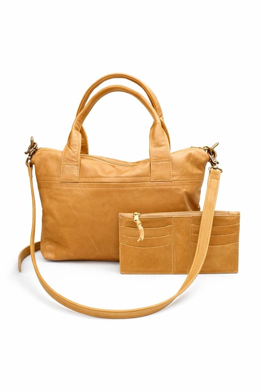 Savannah Mini Madras Leather Satchel Lager Crossbody Bag Bronze Hardware NWOT